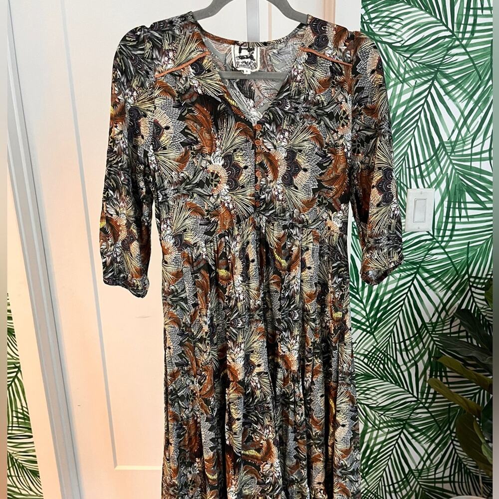 Anthropologie Jaase Feather Print Midi Dress Smal… - image 2